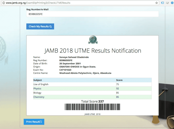 highest jamb score