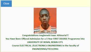Inegbenehi Isaac Admisstion Status