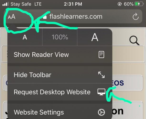 iPhone Safari desktop site